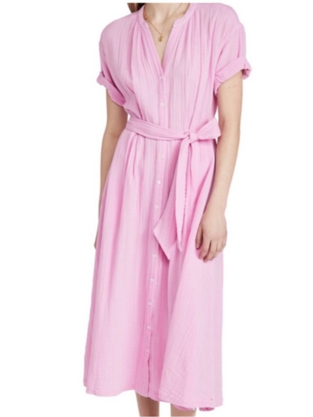 XiRENA Soft Pink Button-Front Tie-Waist Maxi Dress
